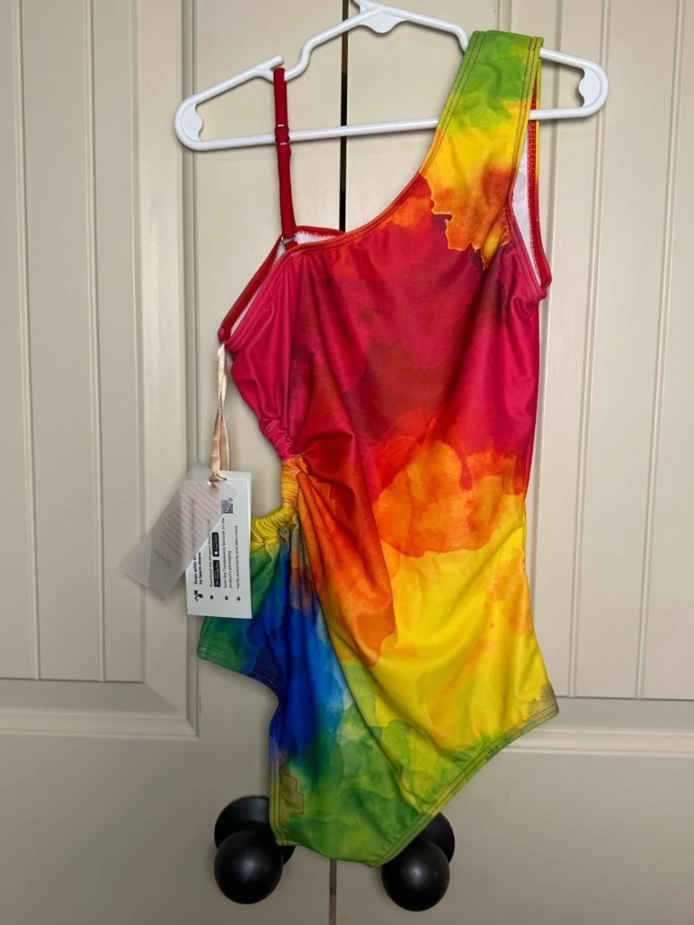 Girls Grace Karin One Piece Rainbow Watercolor Swimsuit Size 10 Cutout Ruched